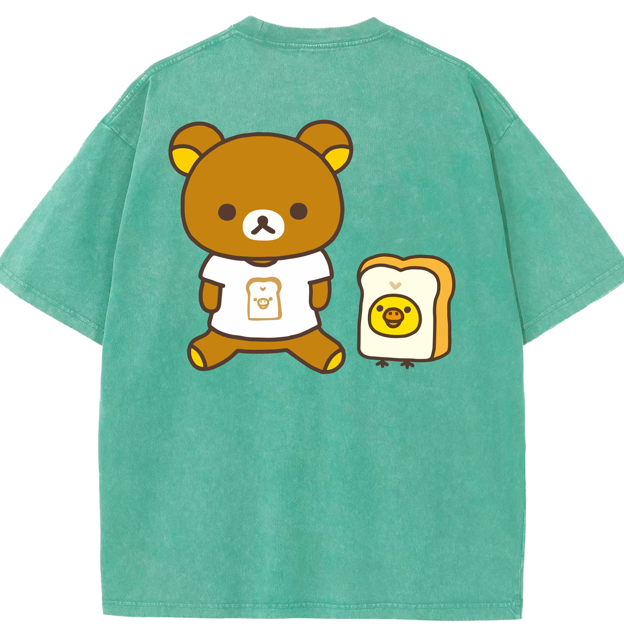 （画像用） リラックマ リラックマ キイロイトリ Rilakkuma Korilakkuma Kiiroitori 綿100% ヴィンテージ風 半袖Tシャツ（背面プリント）